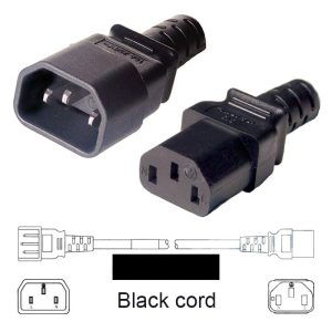 IEC320 C14 Male Plug to C13 Connector 0.3 meters / 1 foot 15A/250V 14/3 SJT Black - Power Cord